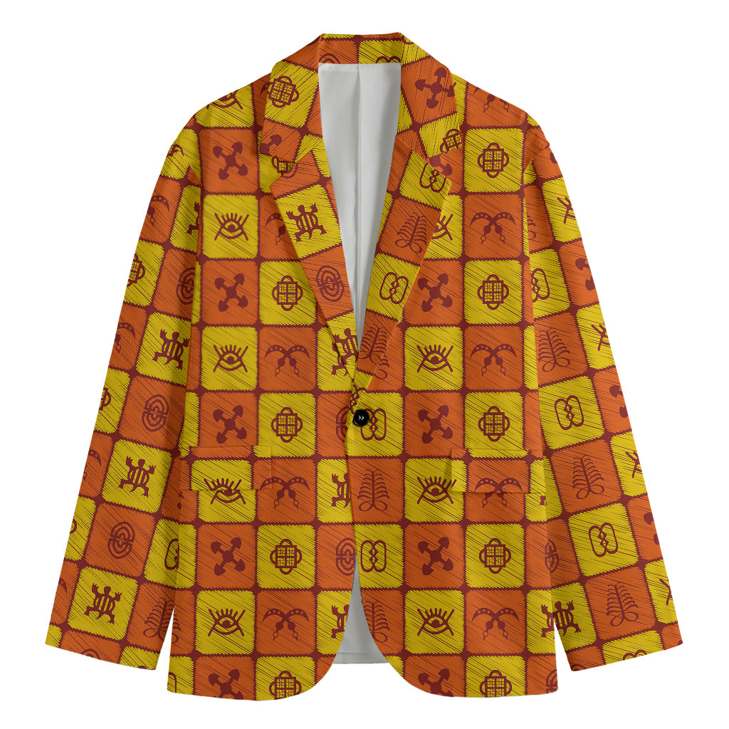 West Adinkra Symbols Pattern Print Men's Cotton Blazer