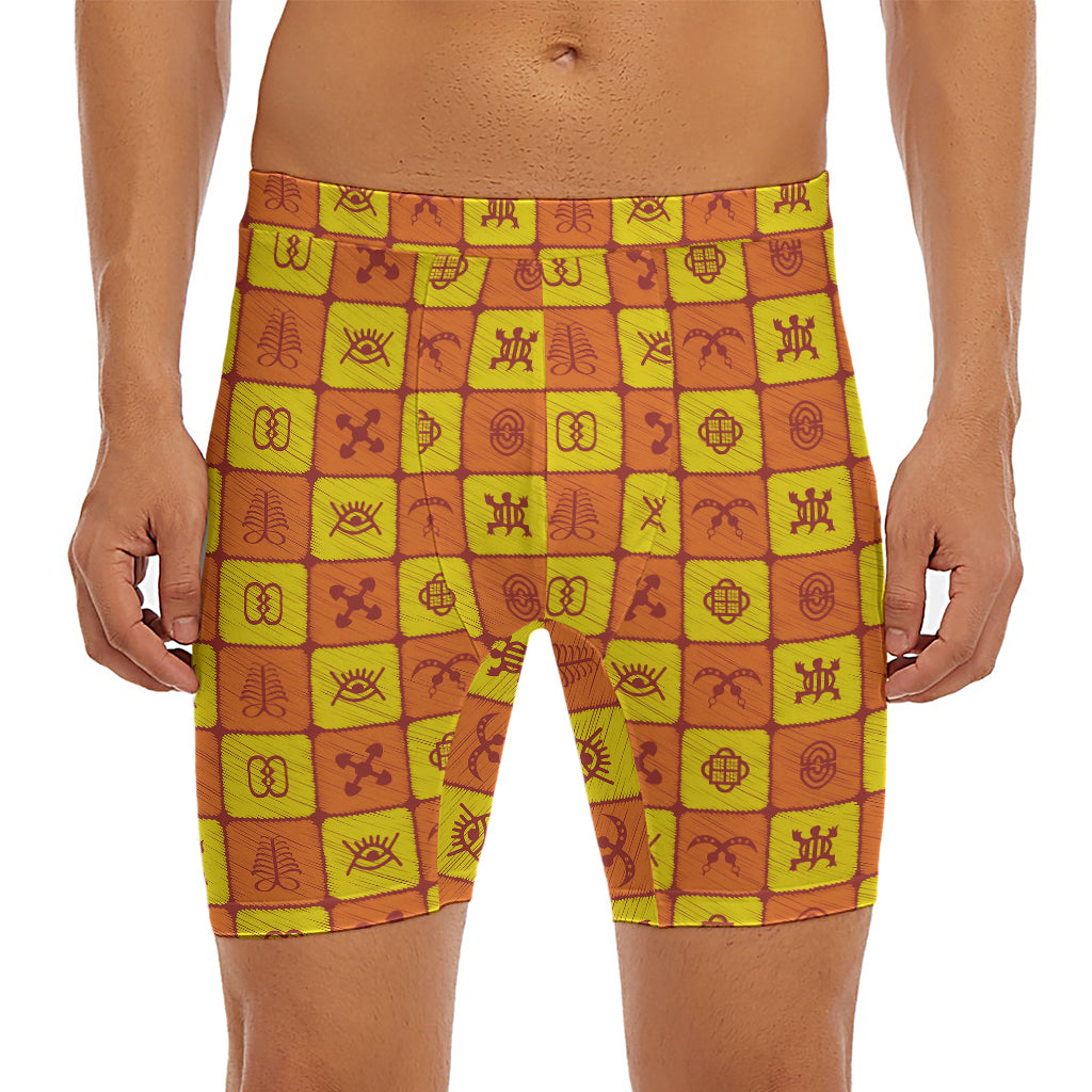 West Adinkra Symbols Pattern Print Men's Long Boxer Briefs