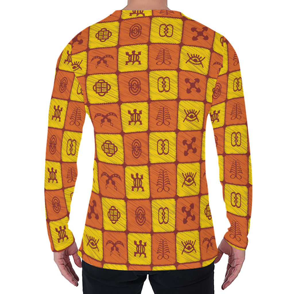 West Adinkra Symbols Pattern Print Men's Long Sleeve T-Shirt