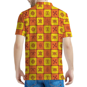 West Adinkra Symbols Pattern Print Men's Polo Shirt