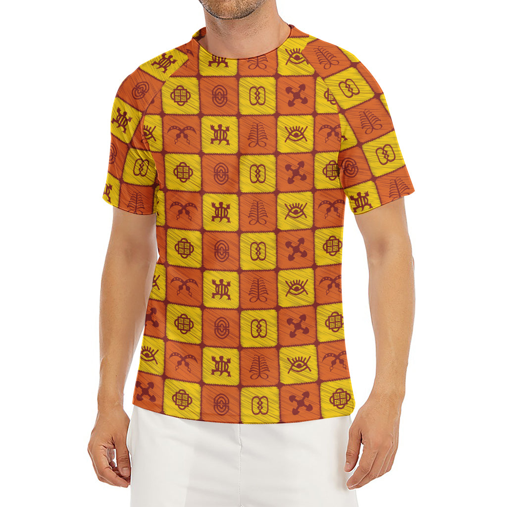 West Adinkra Symbols Pattern Print Men's Short Sleeve Rash Guard