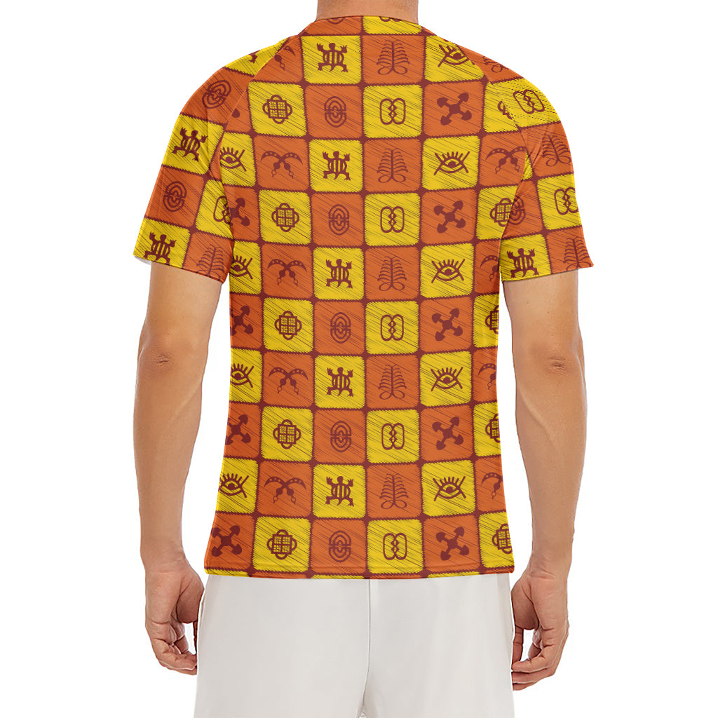 West Adinkra Symbols Pattern Print Men's Short Sleeve Rash Guard