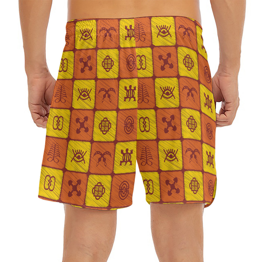 West Adinkra Symbols Pattern Print Men's Split Running Shorts