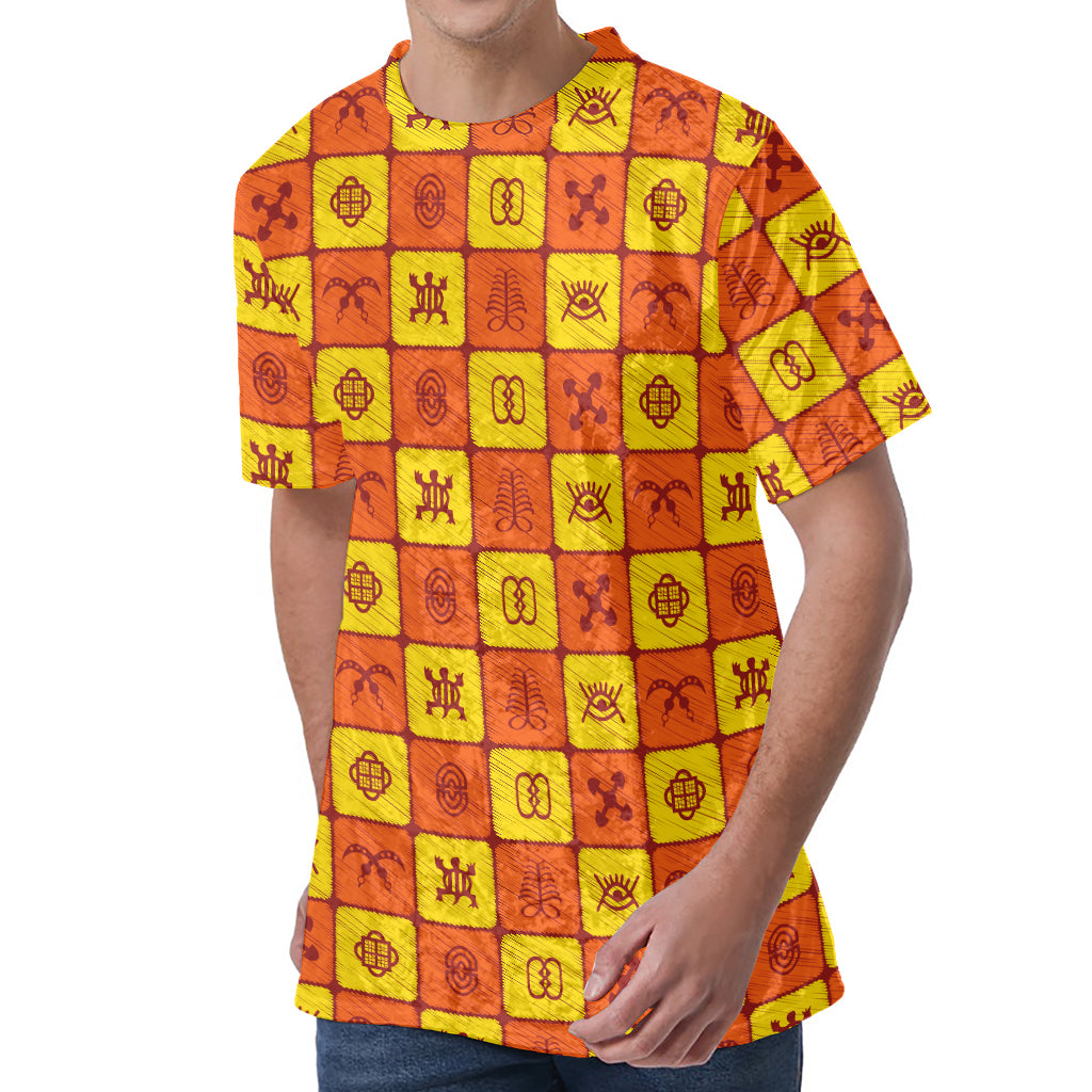 West Adinkra Symbols Pattern Print Men's Velvet T-Shirt