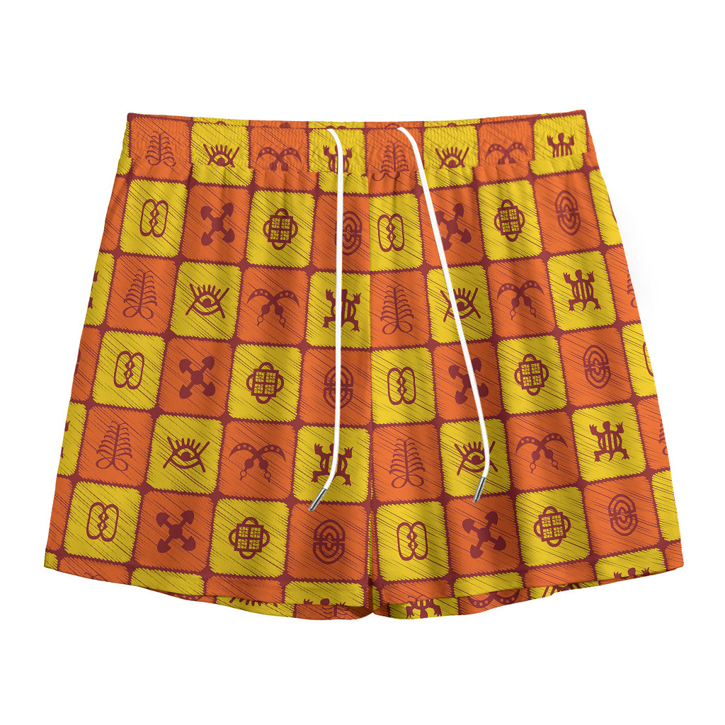 West Adinkra Symbols Pattern Print Mesh Shorts