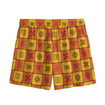 West Adinkra Symbols Pattern Print Mesh Shorts