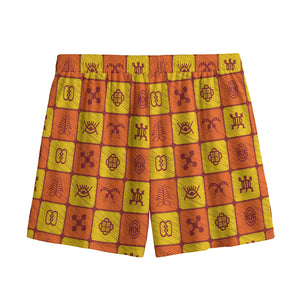 West Adinkra Symbols Pattern Print Mesh Shorts