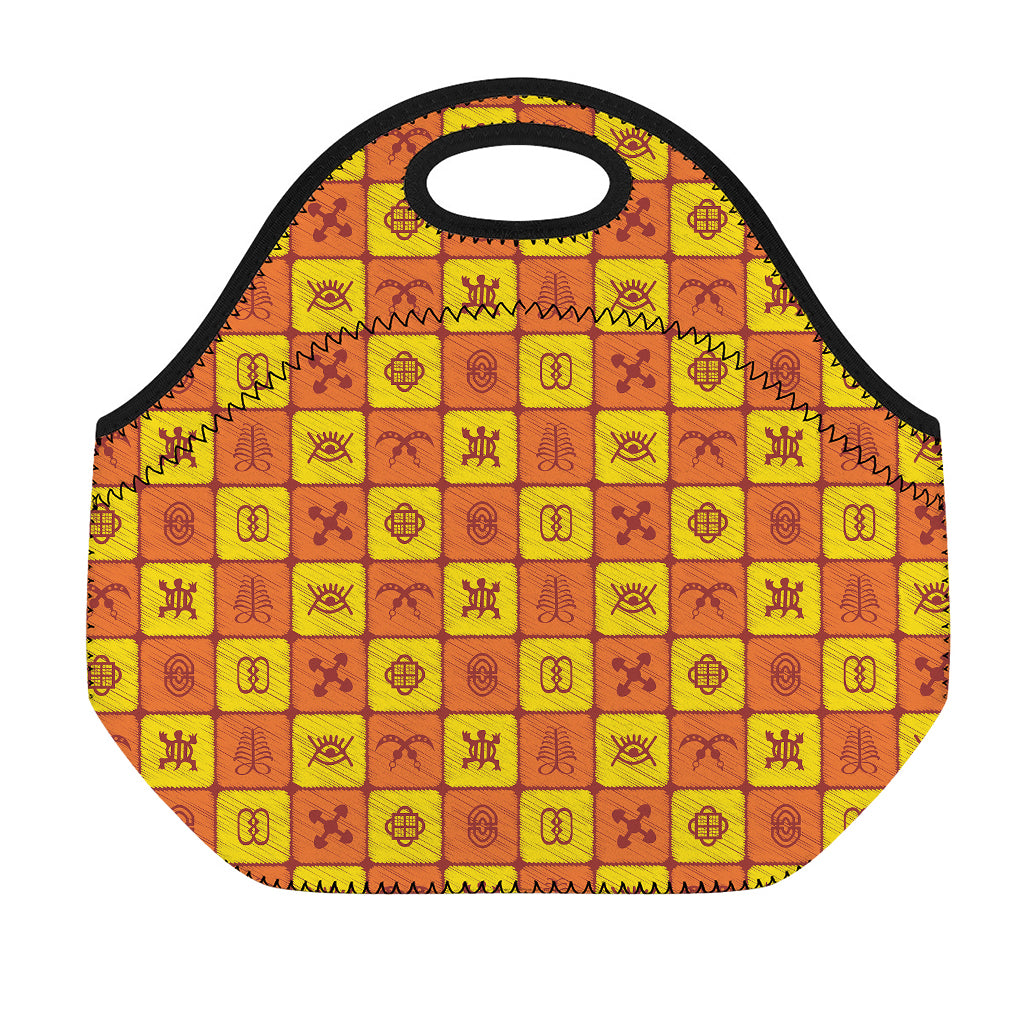 West Adinkra Symbols Pattern Print Neoprene Lunch Bag