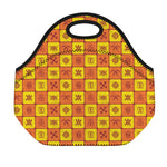 West Adinkra Symbols Pattern Print Neoprene Lunch Bag