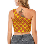 West Adinkra Symbols Pattern Print One Shoulder Crop Top