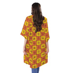 West Adinkra Symbols Pattern Print Open Front Beach Cover Up