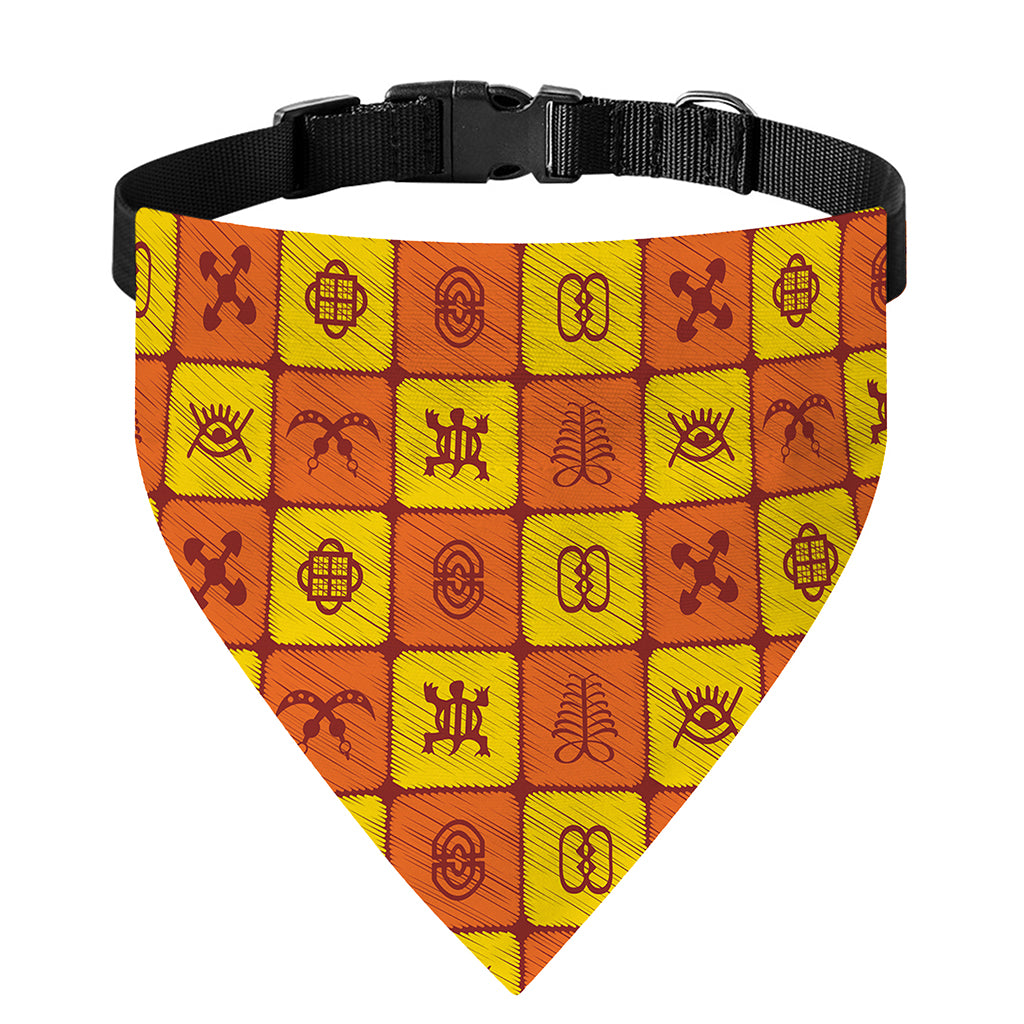 West Adinkra Symbols Pattern Print Over The Collar Dog Bandana