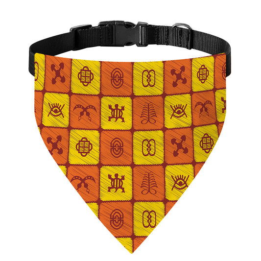 West Adinkra Symbols Pattern Print Over The Collar Dog Bandana