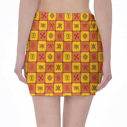 West Adinkra Symbols Pattern Print Pencil Mini Skirt