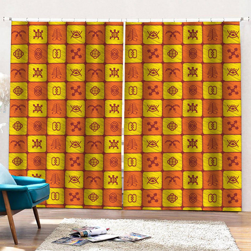 West Adinkra Symbols Pattern Print Pencil Pleat Curtains