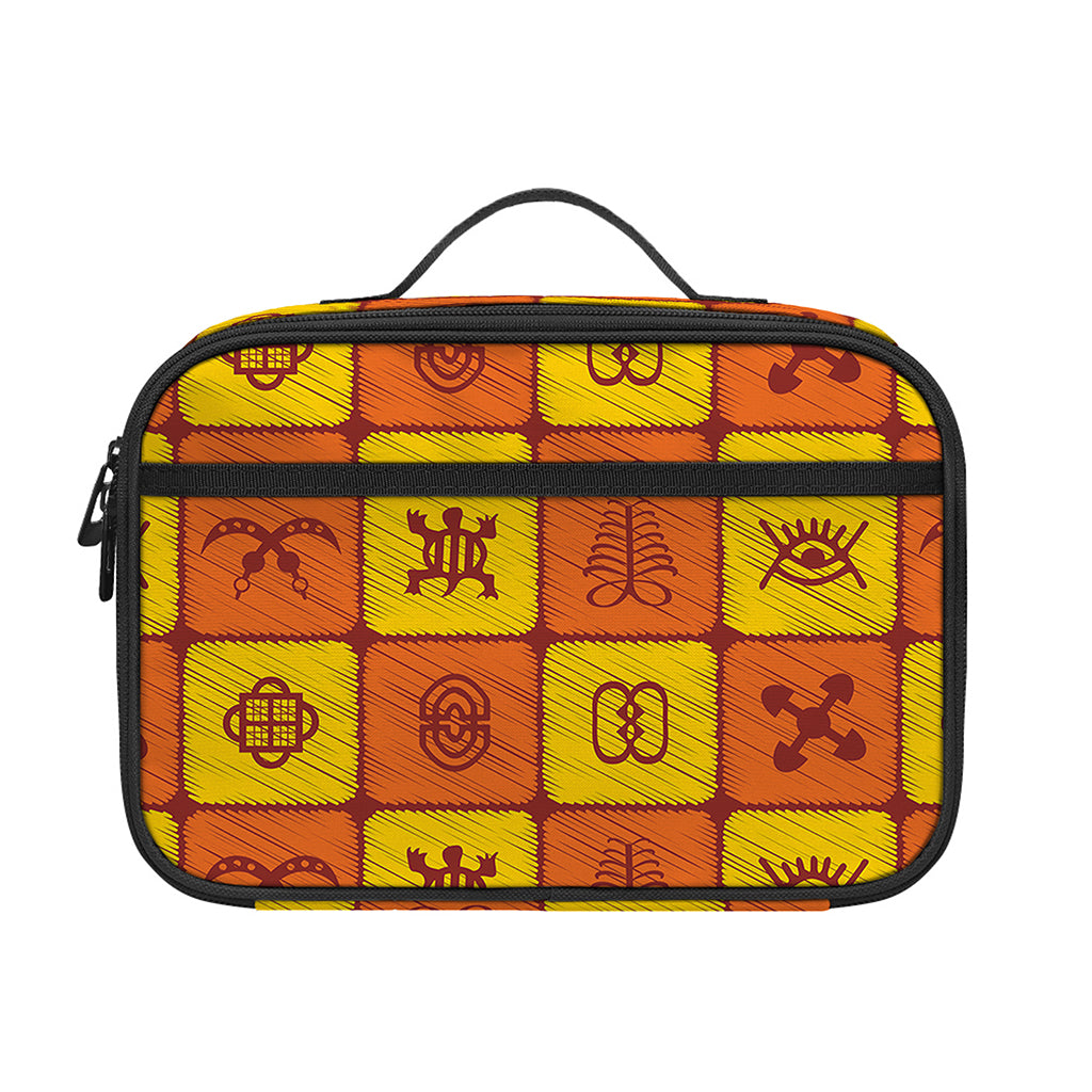 West Adinkra Symbols Pattern Print Portable Lunch Bag