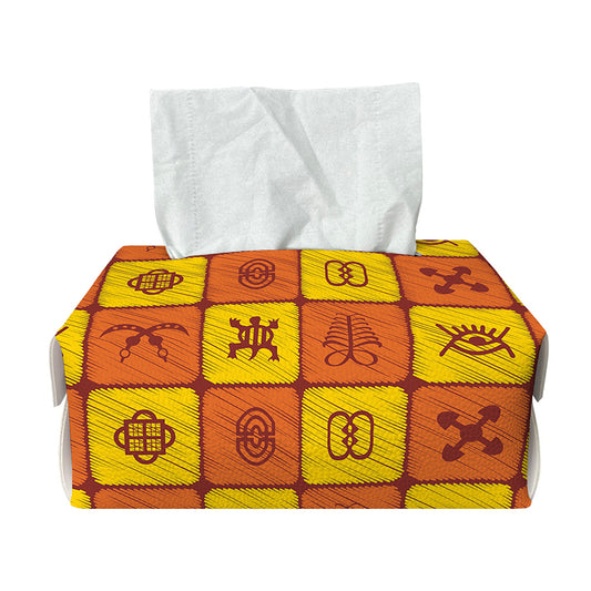 West Adinkra Symbols Pattern Print Rectangle Tissue Box Cover