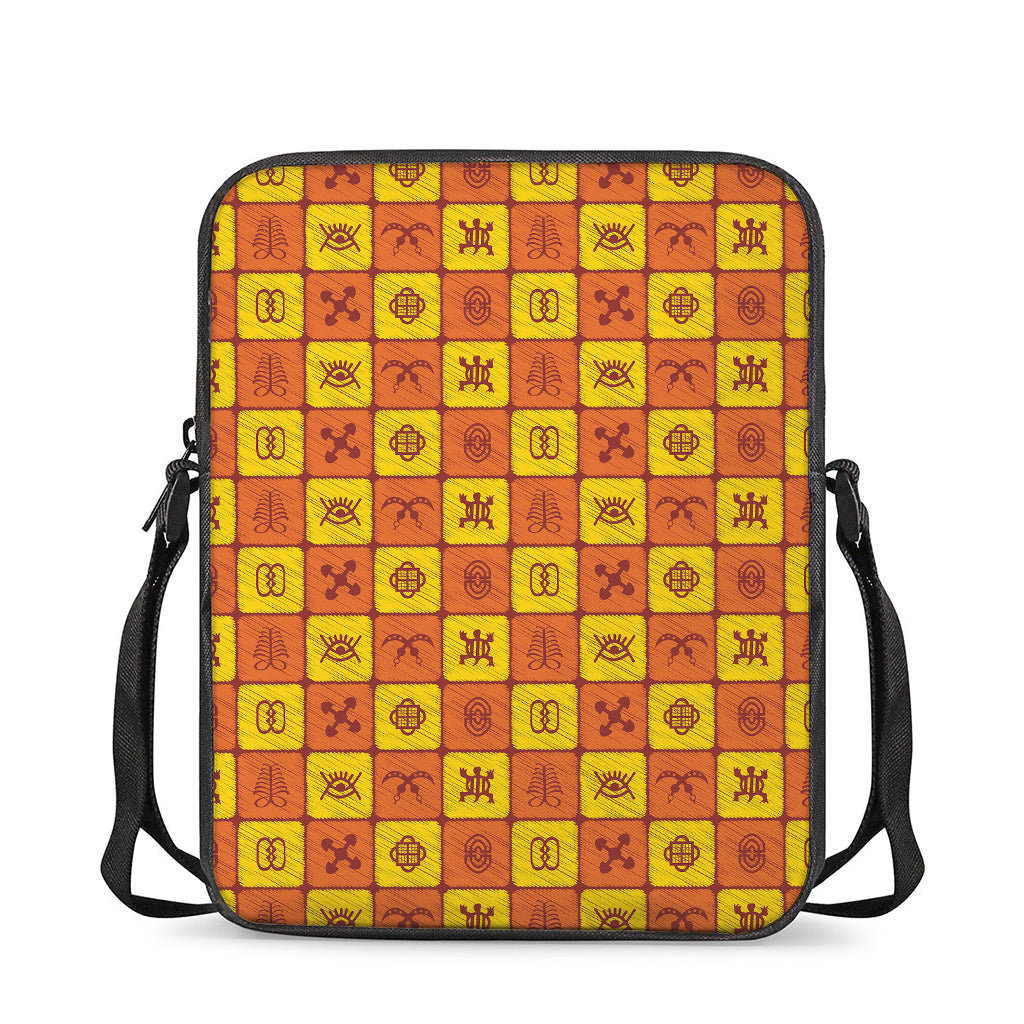 West Adinkra Symbols Pattern Print Rectangular Crossbody Bag