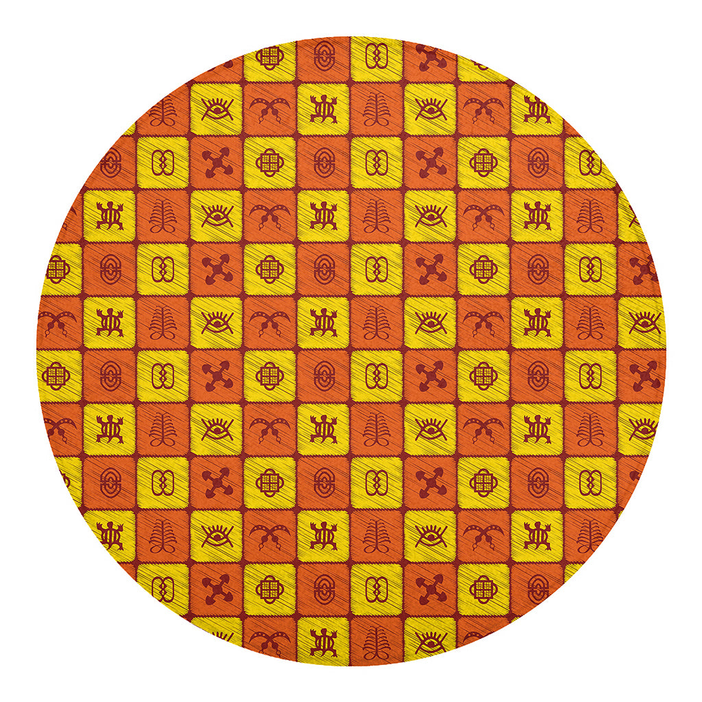 West Adinkra Symbols Pattern Print Round Blanket