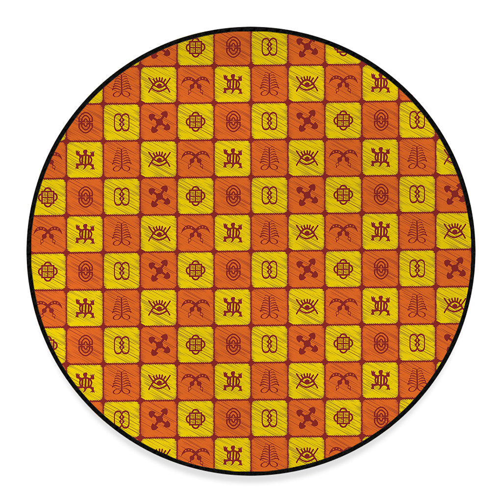 West Adinkra Symbols Pattern Print Round Floor Mat