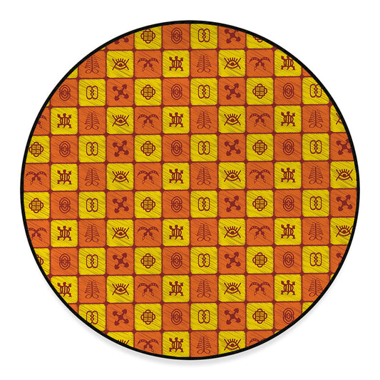 West Adinkra Symbols Pattern Print Round Floor Mat