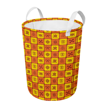 West Adinkra Symbols Pattern Print Round Laundry Basket