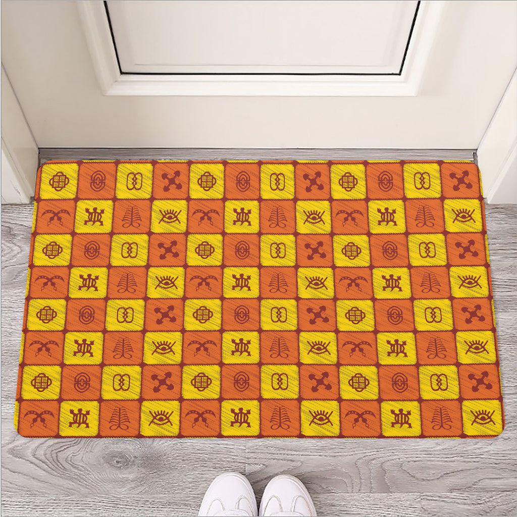 West Adinkra Symbols Pattern Print Rubber Doormat