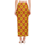 West Adinkra Symbols Pattern Print Side Slit Maxi Skirt