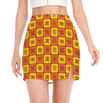 West Adinkra Symbols Pattern Print Side Slit Mini Skirt