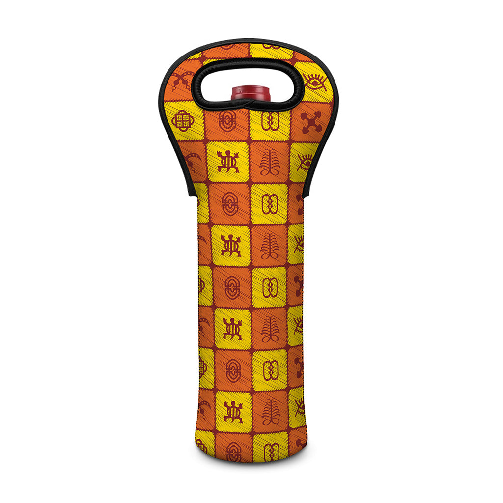 West Adinkra Symbols Pattern Print Single Neoprene Wine Tote