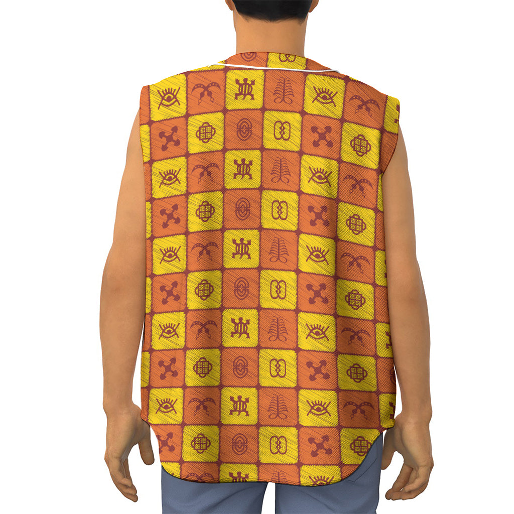 West Adinkra Symbols Pattern Print Sleeveless Baseball Jersey