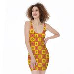 West Adinkra Symbols Pattern Print Sleeveless Bodycon Dress