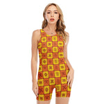 West Adinkra Symbols Pattern Print Sleeveless One Piece Swimsuit