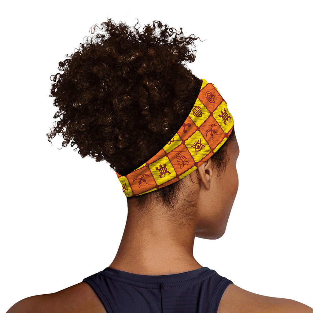 West Adinkra Symbols Pattern Print Sports Headband