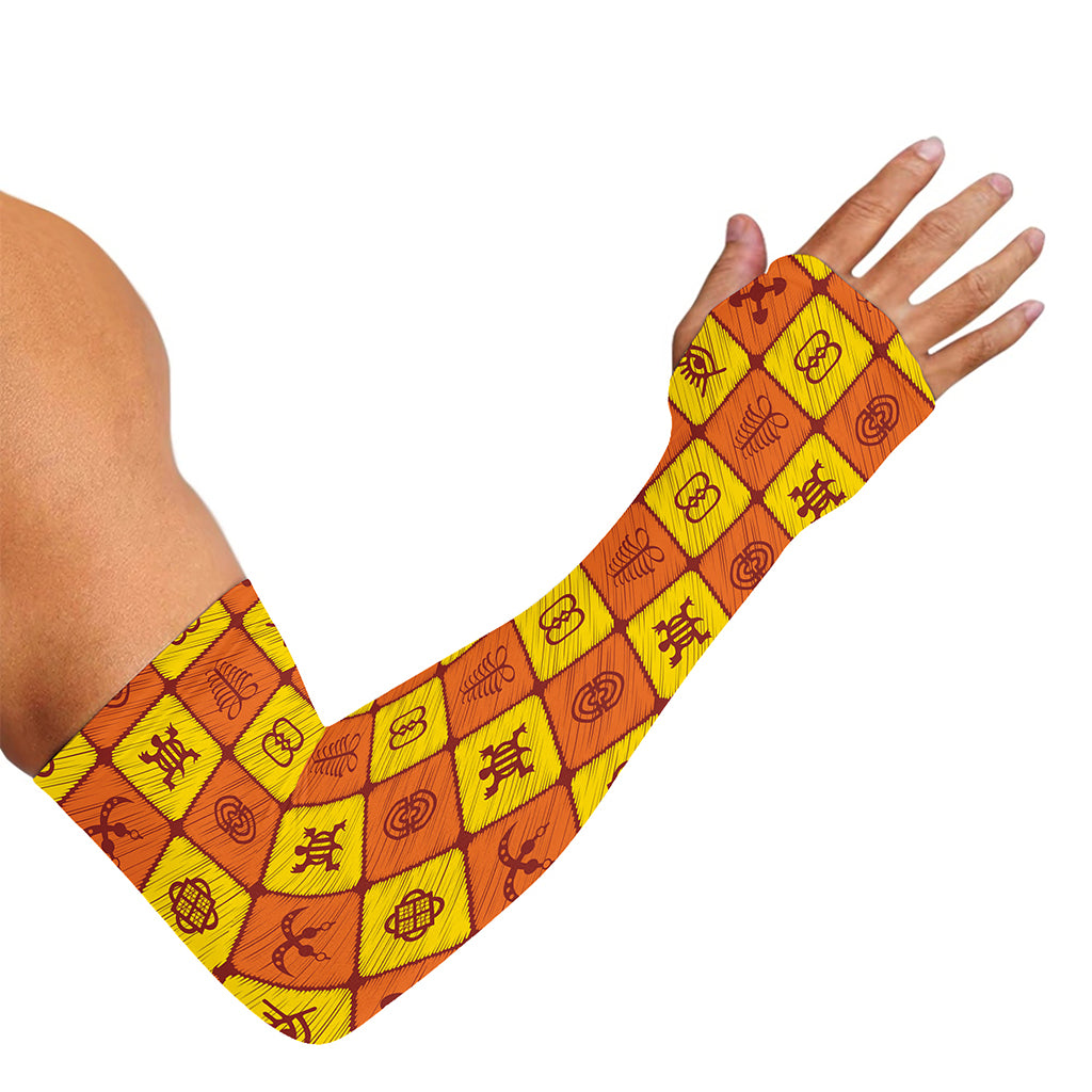 West Adinkra Symbols Pattern Print Sun Protection Arm Sleeves