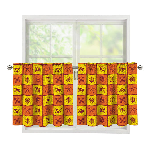 West Adinkra Symbols Pattern Print Tier Curtains