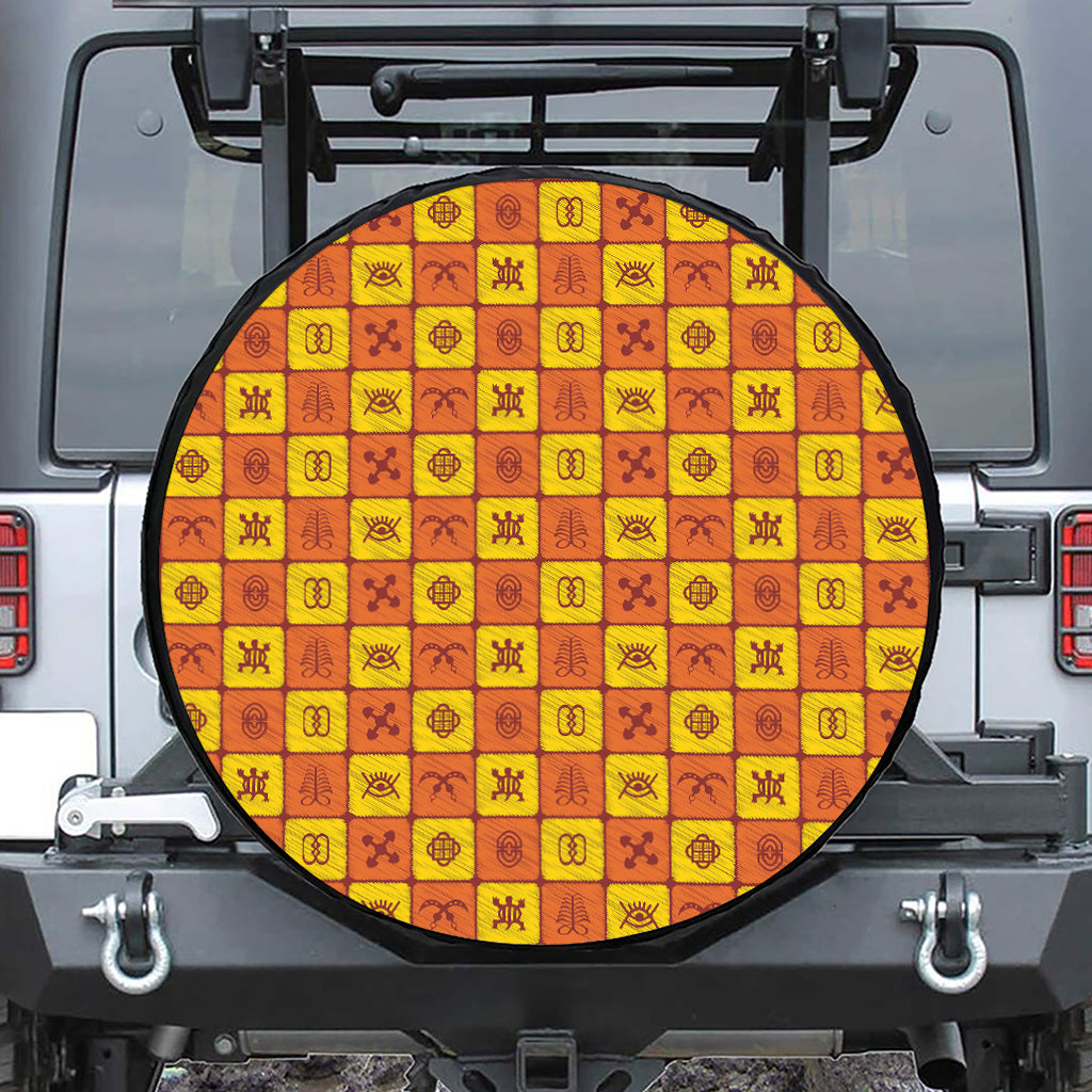 West Adinkra Symbols Pattern Print Tire Cover