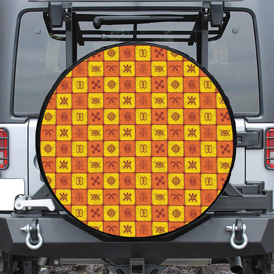 West Adinkra Symbols Pattern Print Tire Cover