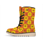 West Adinkra Symbols Pattern Print Winter Boots