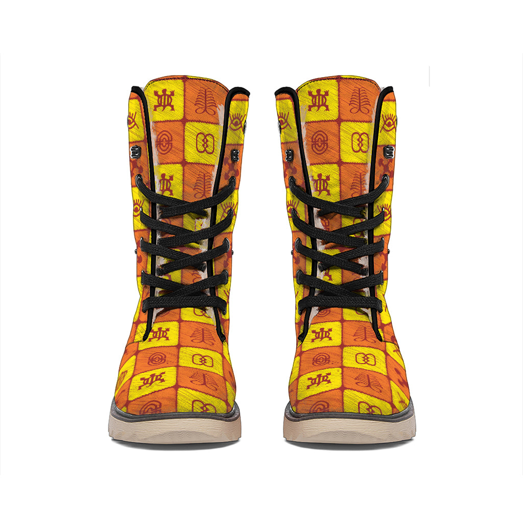 West Adinkra Symbols Pattern Print Winter Boots