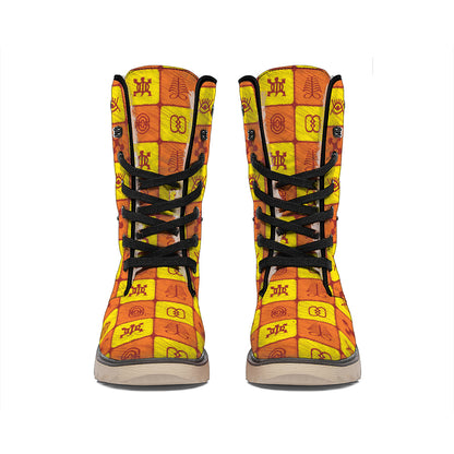 West Adinkra Symbols Pattern Print Winter Boots