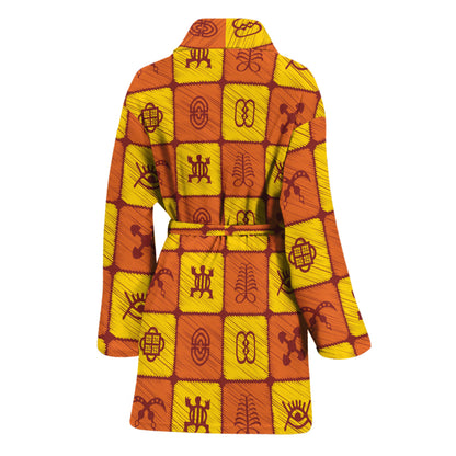 West Adinkra Symbols Pattern Print Women's Bathrobe