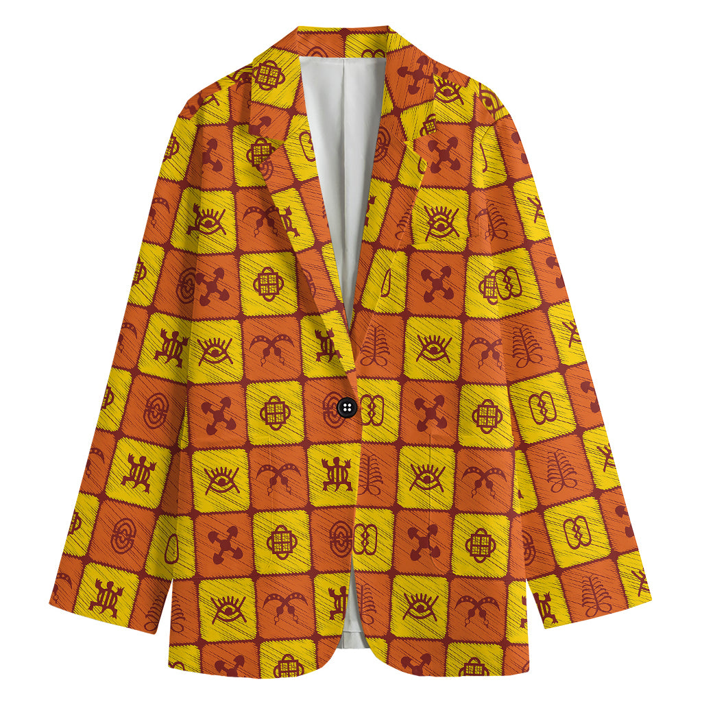 West Adinkra Symbols Pattern Print Women's Blazer