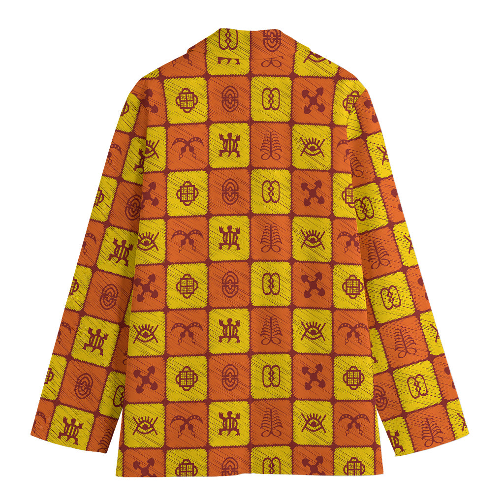 West Adinkra Symbols Pattern Print Women's Blazer