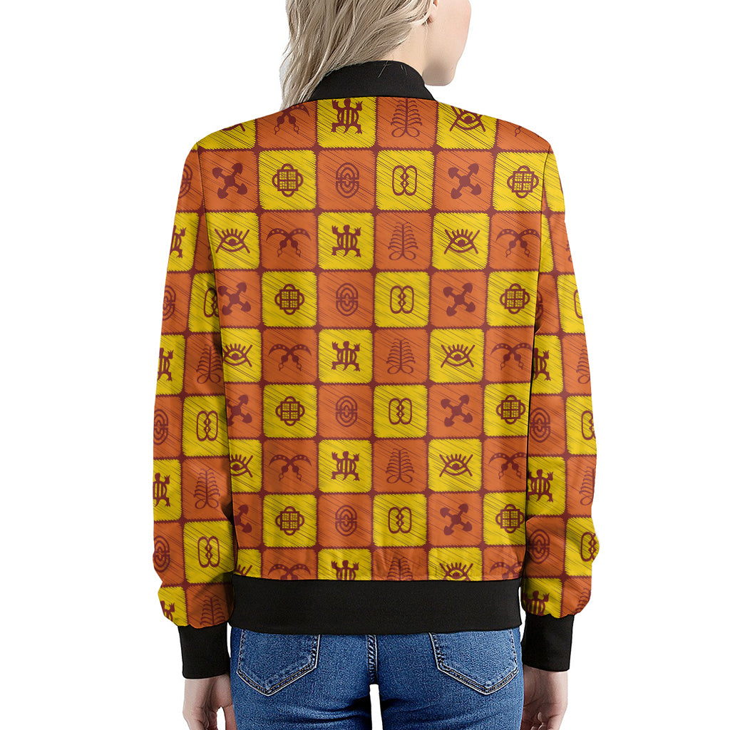 West Adinkra Symbols Pattern Print Women's Bomber Jacket