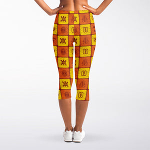 West Adinkra Symbols Pattern Print Women's Capri Leggings