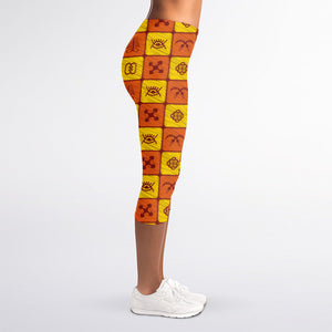 West Adinkra Symbols Pattern Print Women's Capri Leggings