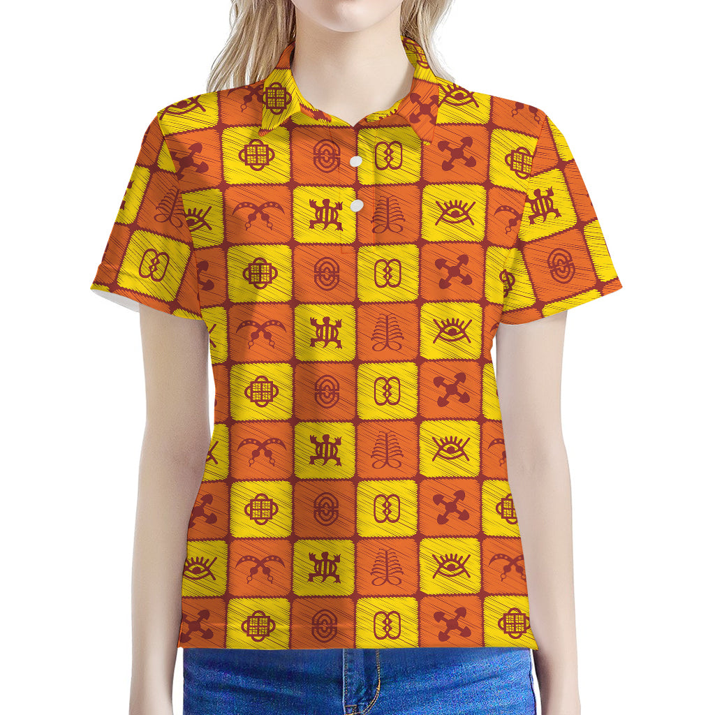 West Adinkra Symbols Pattern Print Women's Polo Shirt