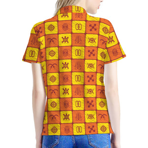 West Adinkra Symbols Pattern Print Women's Polo Shirt