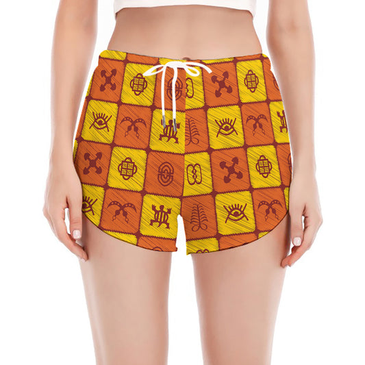 West Adinkra Symbols Pattern Print Women's Split Running Shorts